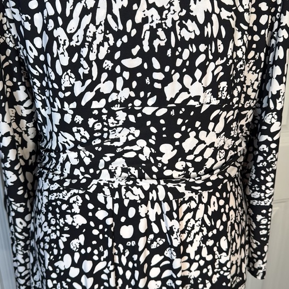 Chaps Faux Wrap Dress S 22W Midi Stretch Black White - Picture 5 of 10